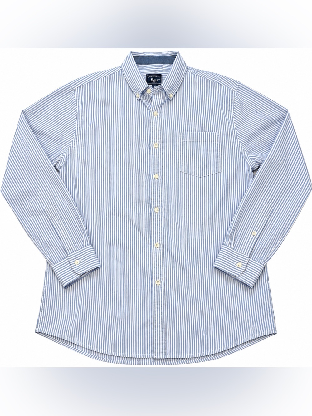 G.H. Bass & Co. Men’s Large Blue White Stripe Oxford Button Down Shirt 100% Cott